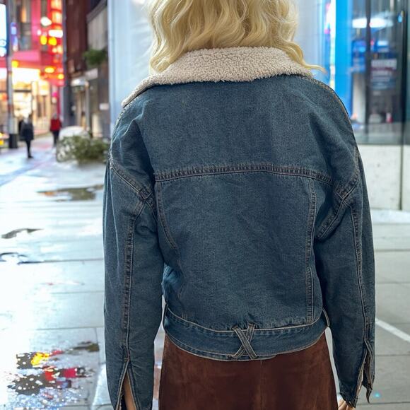 Sherpa Lined Denim Moto Jacket by Vylette Small - Picture 6 of 8